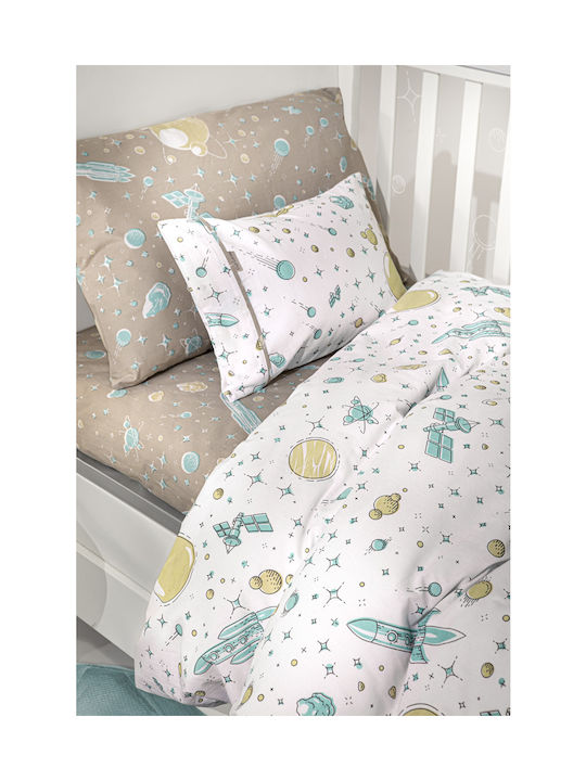 Guy Laroche Set Lenjeri De Patut Bebe Pentru Patut Bumbac Meteor Sky Ecru 115x170cm 3 Bucăți