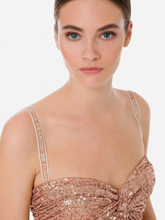 Καλοκαιρινό Maxi Βραδινό Φόρεμα με Βολάν Rose Gold