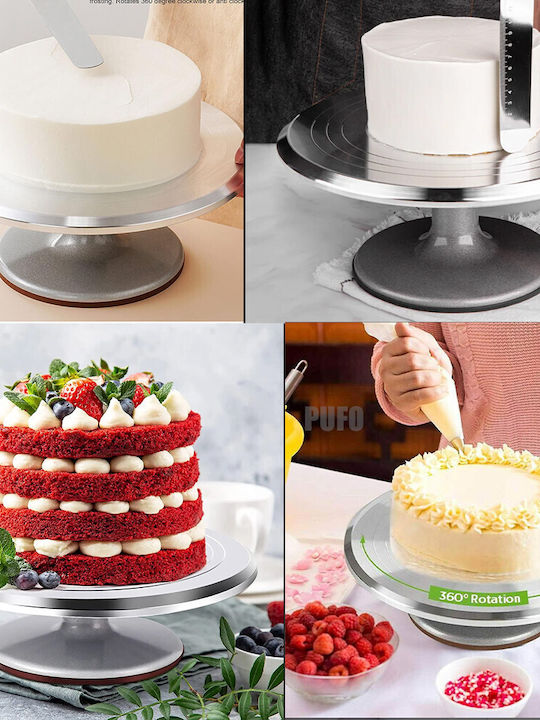 Professional Rotating Decorative Platter Pufo Cake In Stainless Steel Cake Presentation Decoration 30 Cm