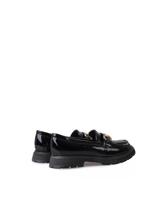 Touiti Girls Patent Leather Moccasins Black