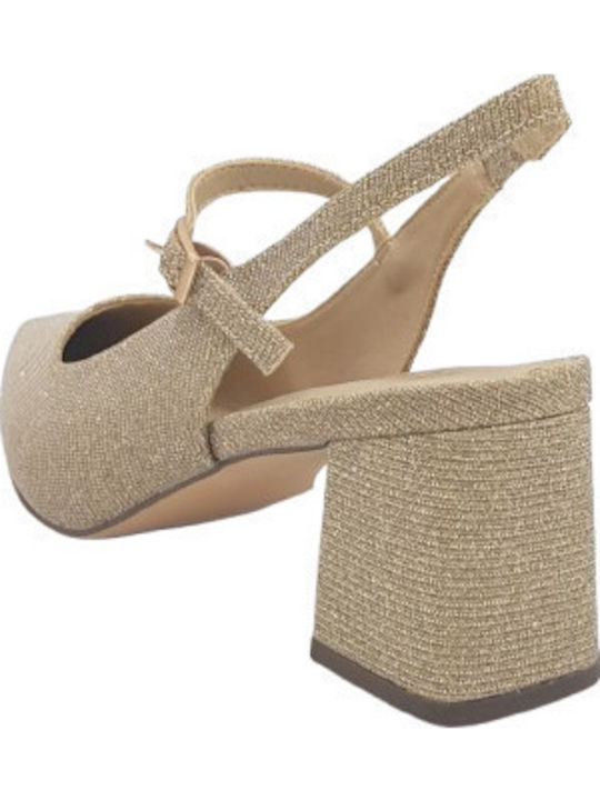 Pointed Toe Gold Heels with Strap