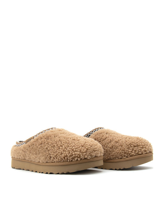 Tasman Maxi Curly Leather Winter Women's Slippers Brown