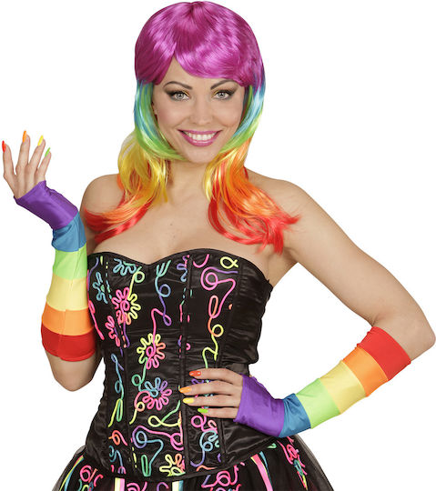 Accessoires Satin Fingerlose Handschuhe Regenbogen 33cm