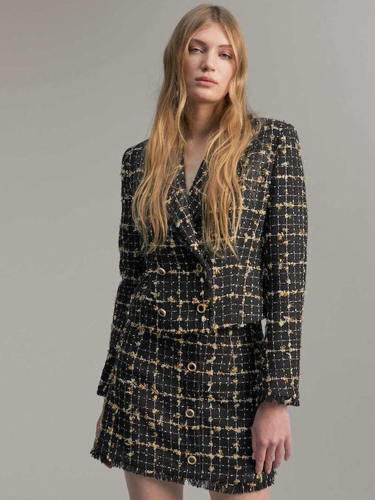 Lola Casademunt Lang Damen Gekreuzt Blazer Black/Gold