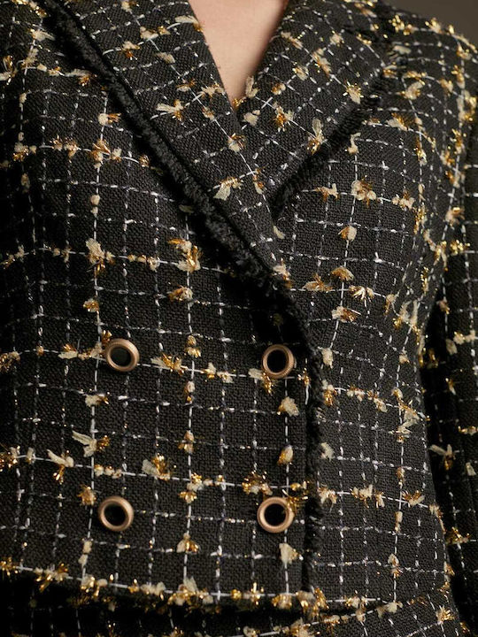 Lola Casademunt Lang Damen Gekreuzt Blazer Black/Gold