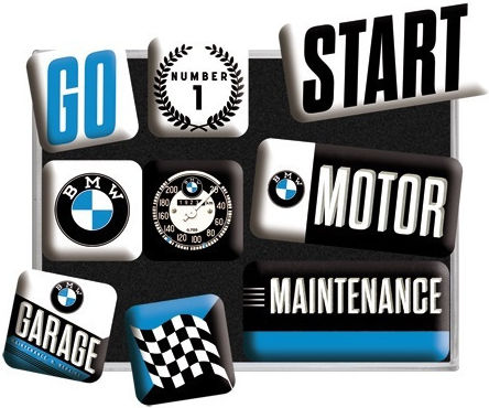 Nostalgic Μαγνητάκια Bmw Motor 83097 Μπλε Άσπρα Mεταλλικά Ρετρό Σετ 9 Τμχ Διάφανη Συσκευασία Δώρου 10x7x2 Cm