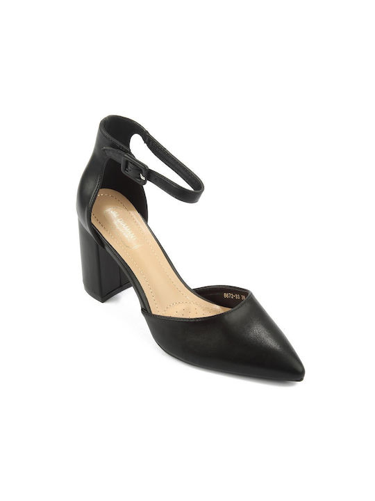 Fshoes Synthetic Leather Pointed Toe Black Medium Heels