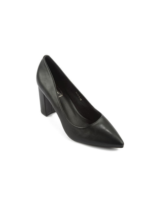 Fshoes Synthetic Leather Pointed Toe Black Heels