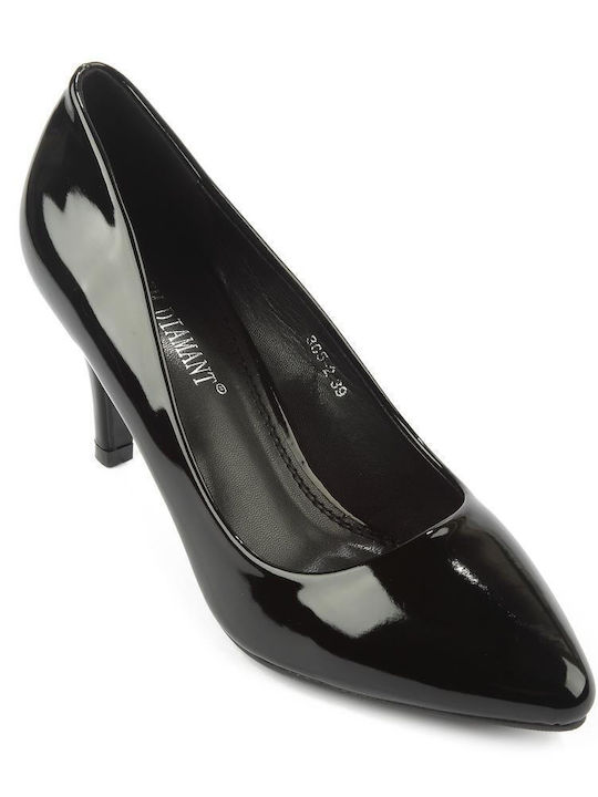 Fshoes Synthetic Leather Pointed Toe Black Medium Heels