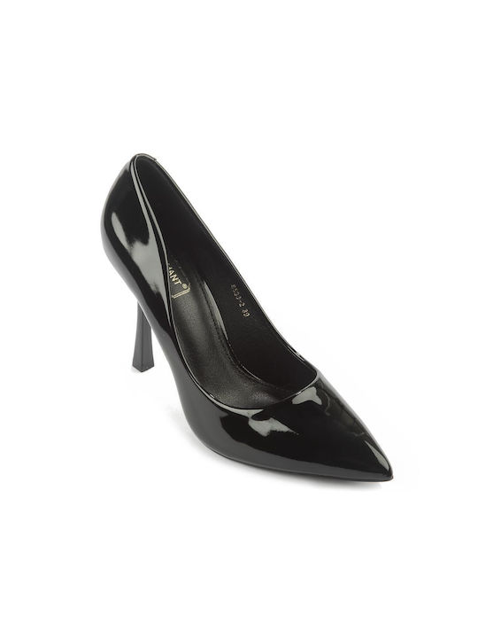 Fshoes Synthetic Leather Pointed Toe Stiletto Black High Heels