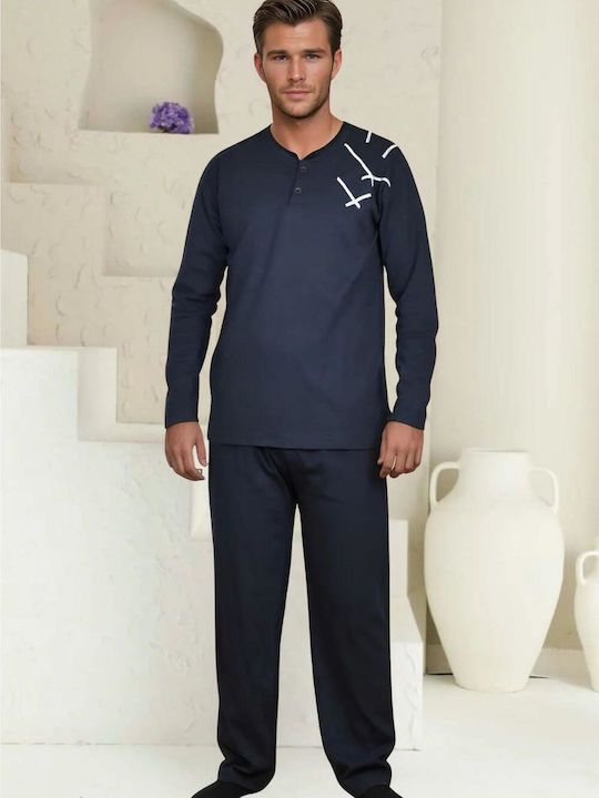 Rimoli Men's Winter Cotton Pajamas Set Blue Black