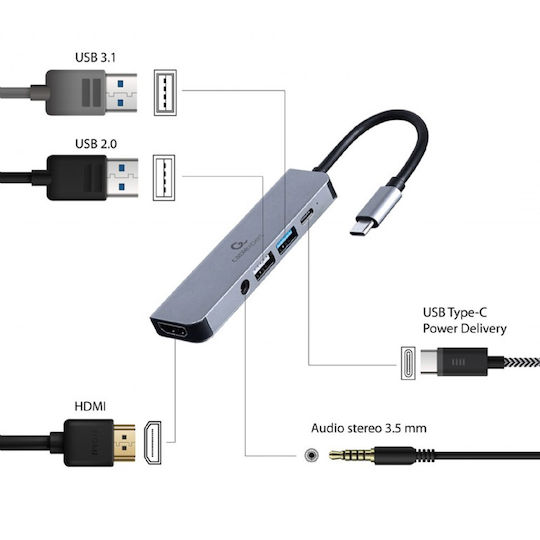 Cablexpert USB-C Docking Station with HDMI 4K PD Gray (A-CM-COMBO5-02)