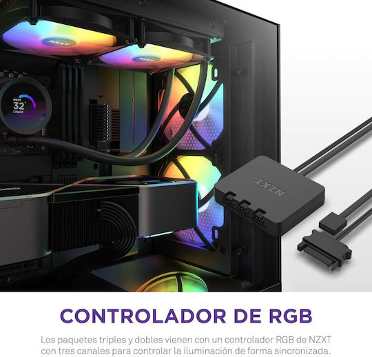 NZXT F120 RGB Core Gehäuselüfter mit Verbindung 4-Pin PWM 3Stück Schwarz