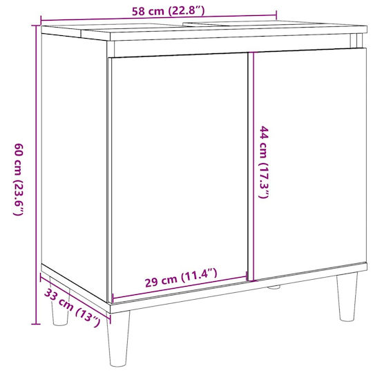 vidaXL Waschtisch ohne Waschbecken L58xB33xH60cm Gray