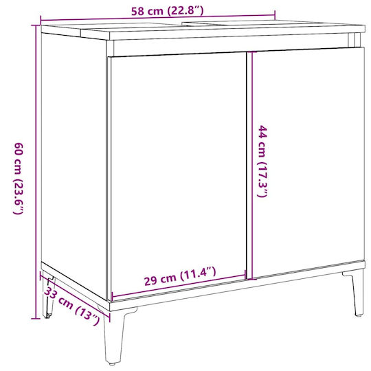 vidaXL Πάγκος χωρίς Νιπτήρα Μ58xΒ33xΥ60cm Παλιό Ξύλο