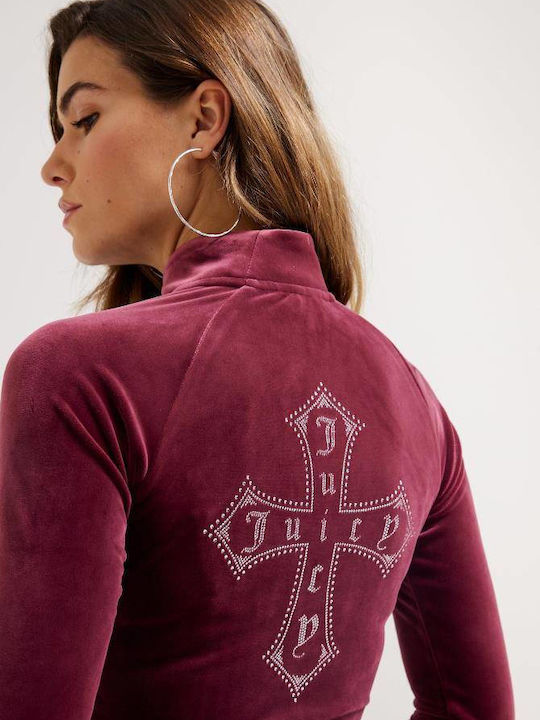Cropped Women's Sweatshirt Velvet Burgundy
