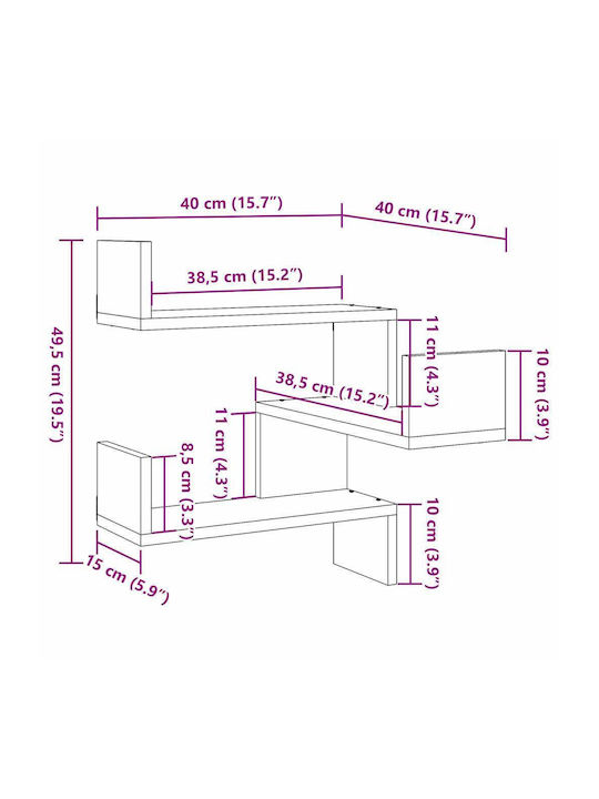 Γωνιακό Ράφι Τοίχου Καφέ 40x40x49.5εκ.