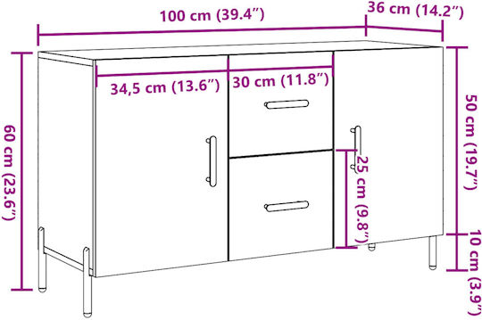 Μπουφές Ξύλινος με Συρτάρια Καφέ 100x36x60cm