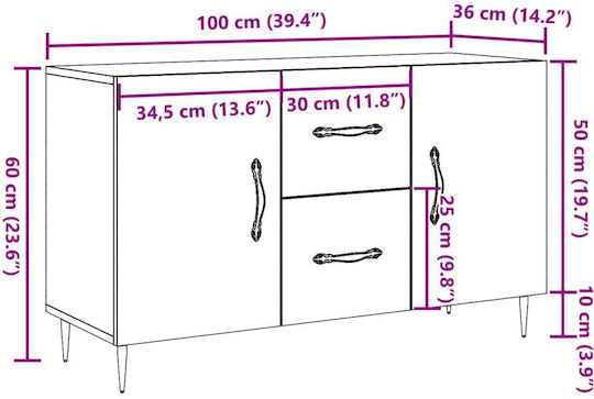 Μπουφές Ξύλινος με Συρτάρια Καφέ 100x36x60cm
