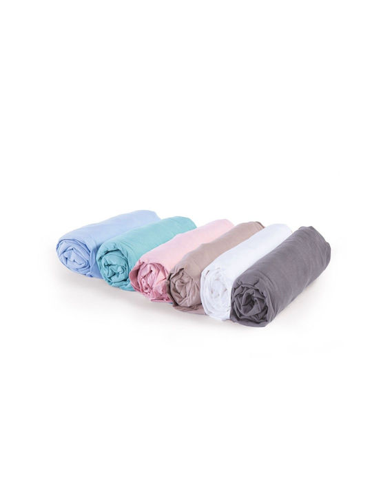 Nef-Nef Homeware Sheet King Size with Elastic 180x200+35cm. Jersey 564 Sky