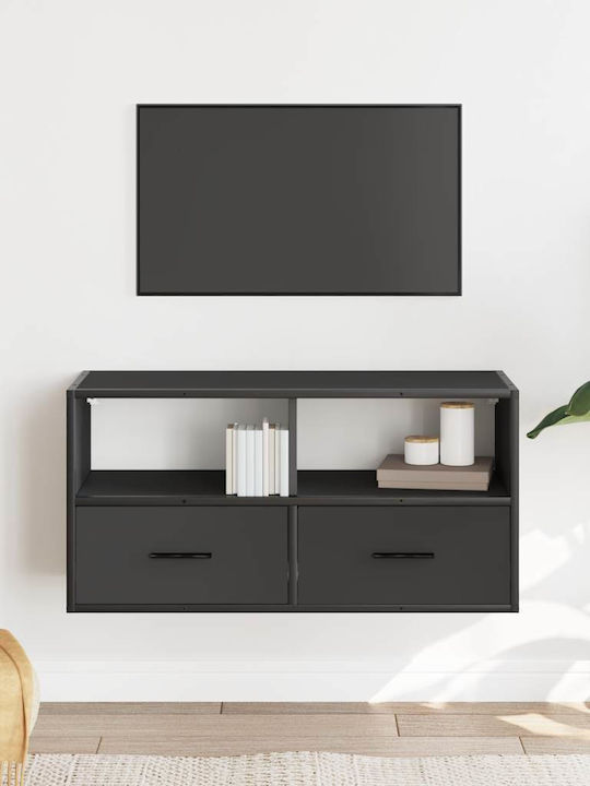 TV Stand from Metal & Wood Black Velvet-Black Metal L80xW31xH39.5cm