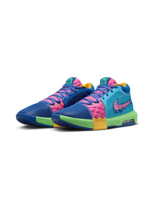 Nike Lebron Witness VIII cu talpă joasă Pantofi de baschet Multi Colour / Baltic Blue / Playful Pink