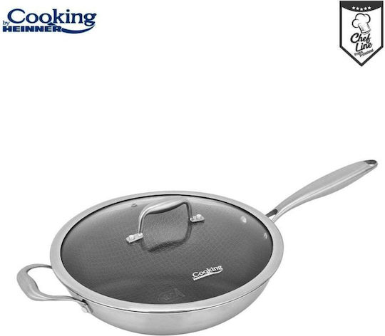Tigaie Wok din Oțel Inoxidabil + Capac 30x8.5cm Titanium3