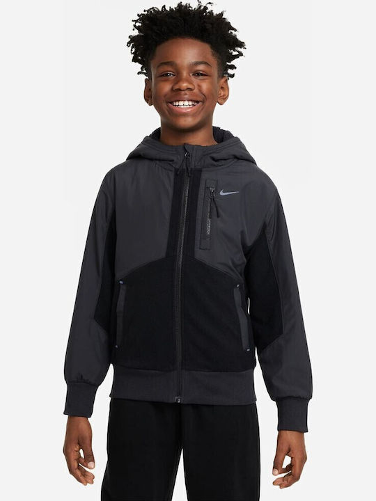 Αθλητική Παιδική Ζακέτα Fleece με Κουκούλα Μαύρο Sportswear