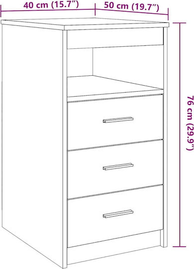 Wooden Chest of Drawers with 3 Drawers Coffee 40x50x76cm