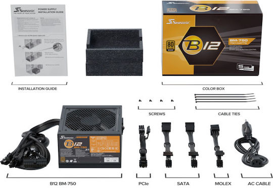 Seasonic B12 BM 750W Μαύρο Τροφοδοτικό Υπολογιστή Semi Modular 80 Plus Bronze