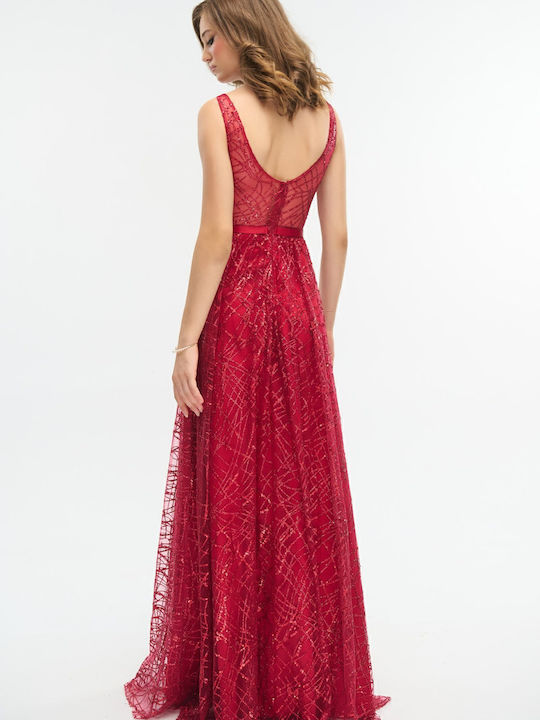 Maxi Dress for Wedding Christening Satin with Lace Red