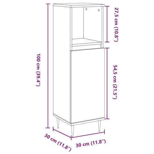 vidaXL Badezimmerschrank B30xT30xH100cm Gray