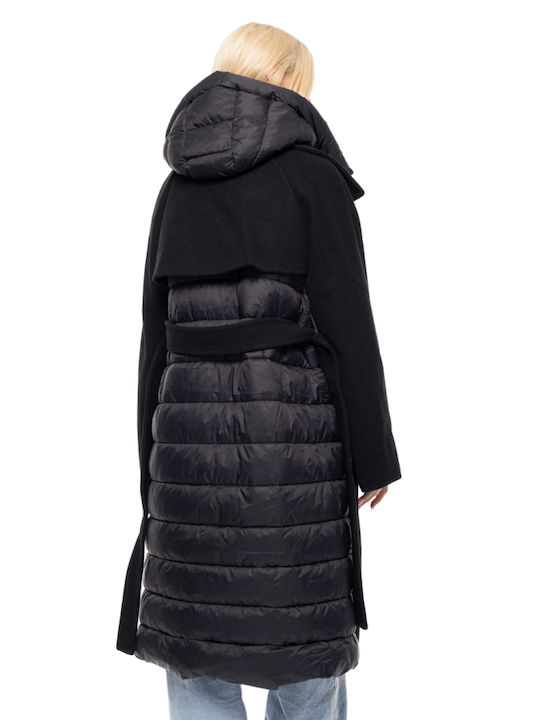 Splendid Women's Long Lifestyle Jacket for Winter with Hood Black