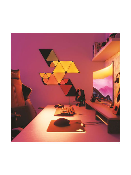 Pachet de Extindere Nanoleaf Shapes Ultra Black Mini Triunghi 10 Panouri LED Triunghiulare Mini Suplimentare Inteligente Modulare RGBW Wi-Fi 16 Milioane de Culori Lumină de Perete Interior Sincronizare Muzică Funcționează cu Alexa