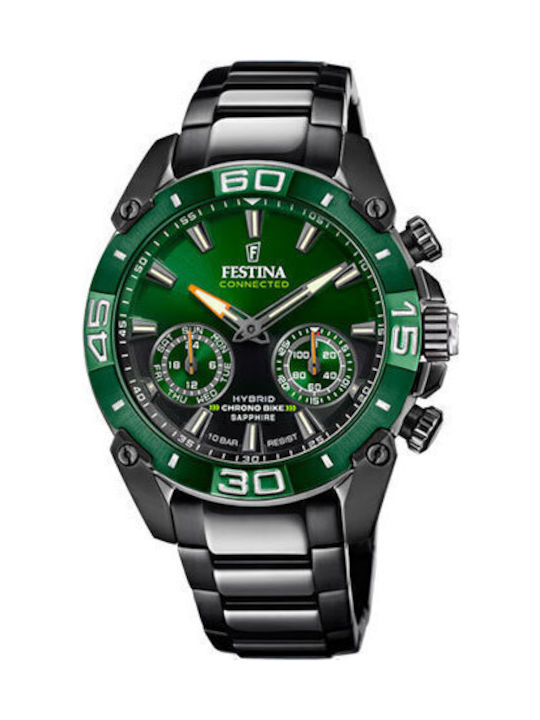 Festina Chrono Bike Connected Special Edition Ceas Barbati 45.5mm Cronograf Baterie Cu Brățară Metalică Neagră