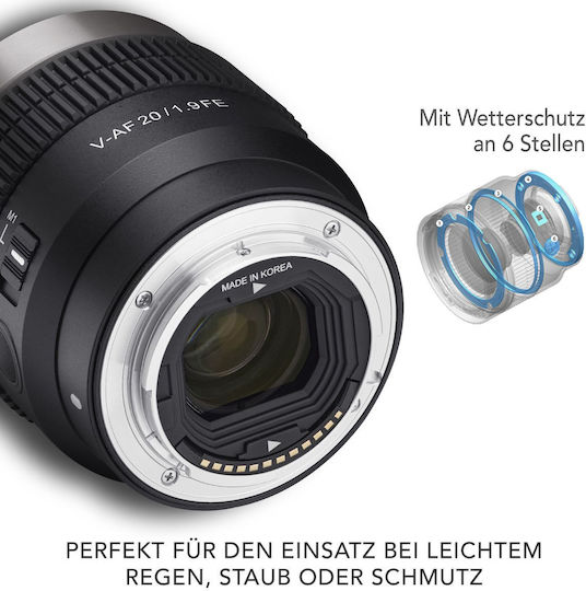 Samyang Full Frame Φωτογραφικός Φακός V-AF T 1,9/20 FE Σταθερός για Sony FE Mount Μαύρος