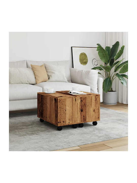 Rectangular Side Table Wooden with Wheels Coffee L60xW60xH38cm.