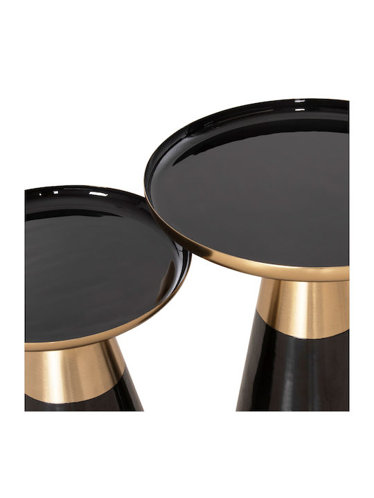 Round Side Coffee Table Oluf Metal Matte Black-Gold 2 Pieces W50xL50xH55cm
