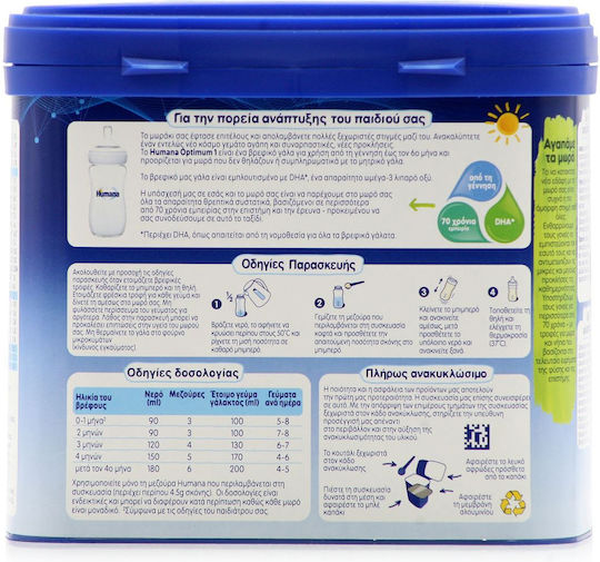 Humana Γάλα σε Σκόνη Optimum 1 για 0+ Μηνών 400gr