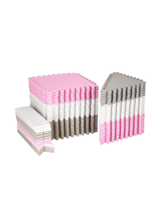 Children's Foam Puzzle Mat Triangle Shape 96 Pieces 186×186 Cm Gray Pink