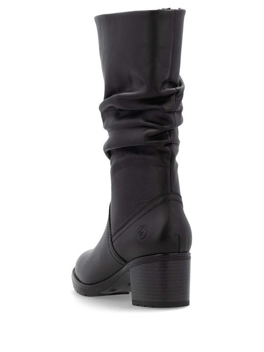 Anatomic Leather Medium Heel Women's Boots with Zipper Black