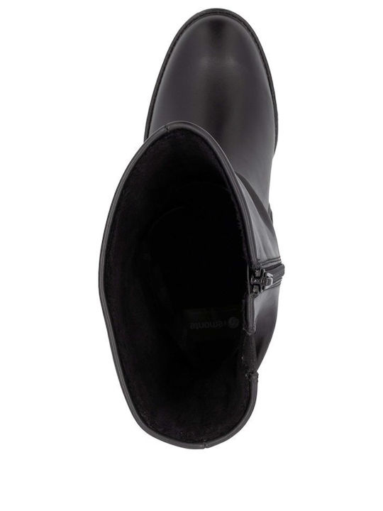 Anatomic Leather Medium Heel Women's Boots with Zipper Black