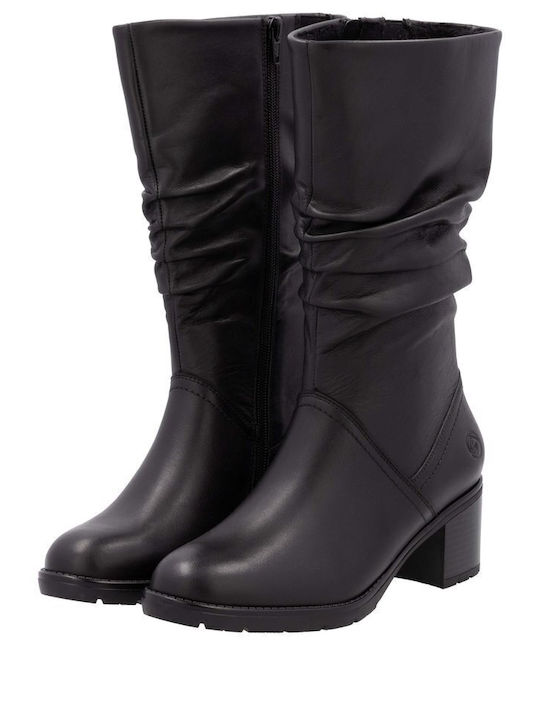 Anatomic Leather Medium Heel Women's Boots with Zipper Black