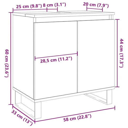 vidaXL Countertop without Sink L58xW33xH60cm Old Wood