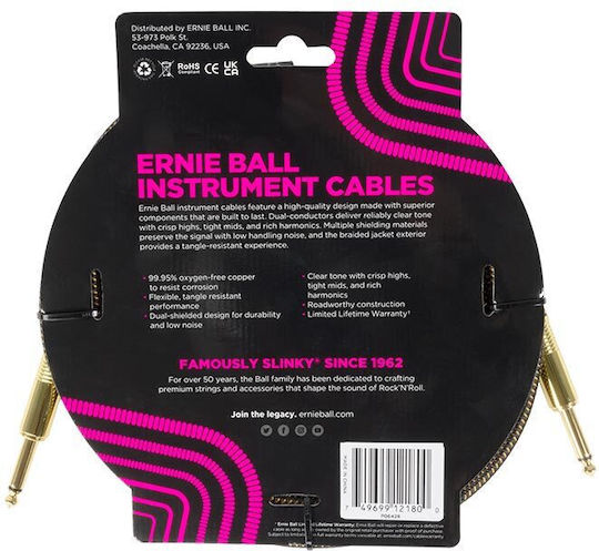 Ernie Ball Braided Cable 6.3mm male - 6.3mm male 3m (P06428)