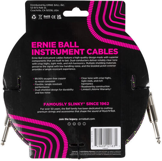Ernie Ball Braided Cable 6.3mm male - 6.3mm male 5.5m Purple (P06431)