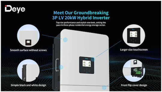 Deye SUN-15K-SG05LP3-EU-SM2 Καθαρού Ημιτόνου Inverter Ισχύος 15000W (Τριφασικό)