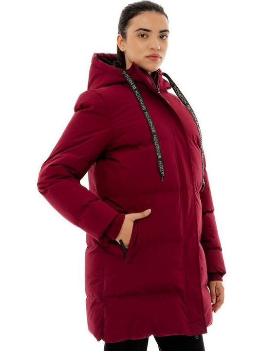 Μακρύ Γυναικείο Puffer Μπουφάν για Χειμώνα Bordeaux