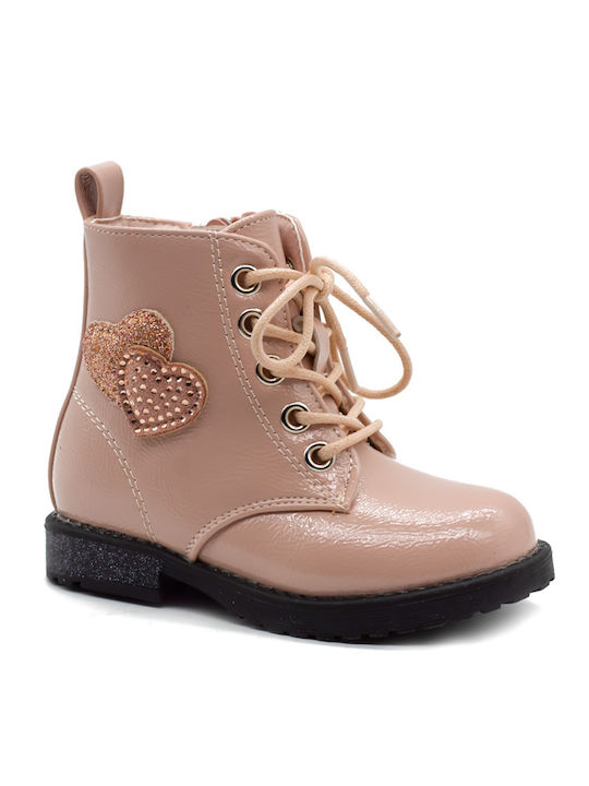Leather Kids Boots with Zipper Pink