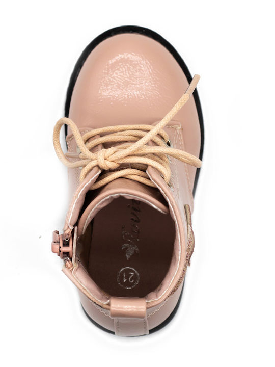 Leather Kids Boots with Zipper Pink